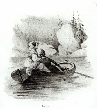 Alphonse de Lamartine and Elvire on the Lake at Bourget, engraved by Alfred Lemercier by Victor Adam
